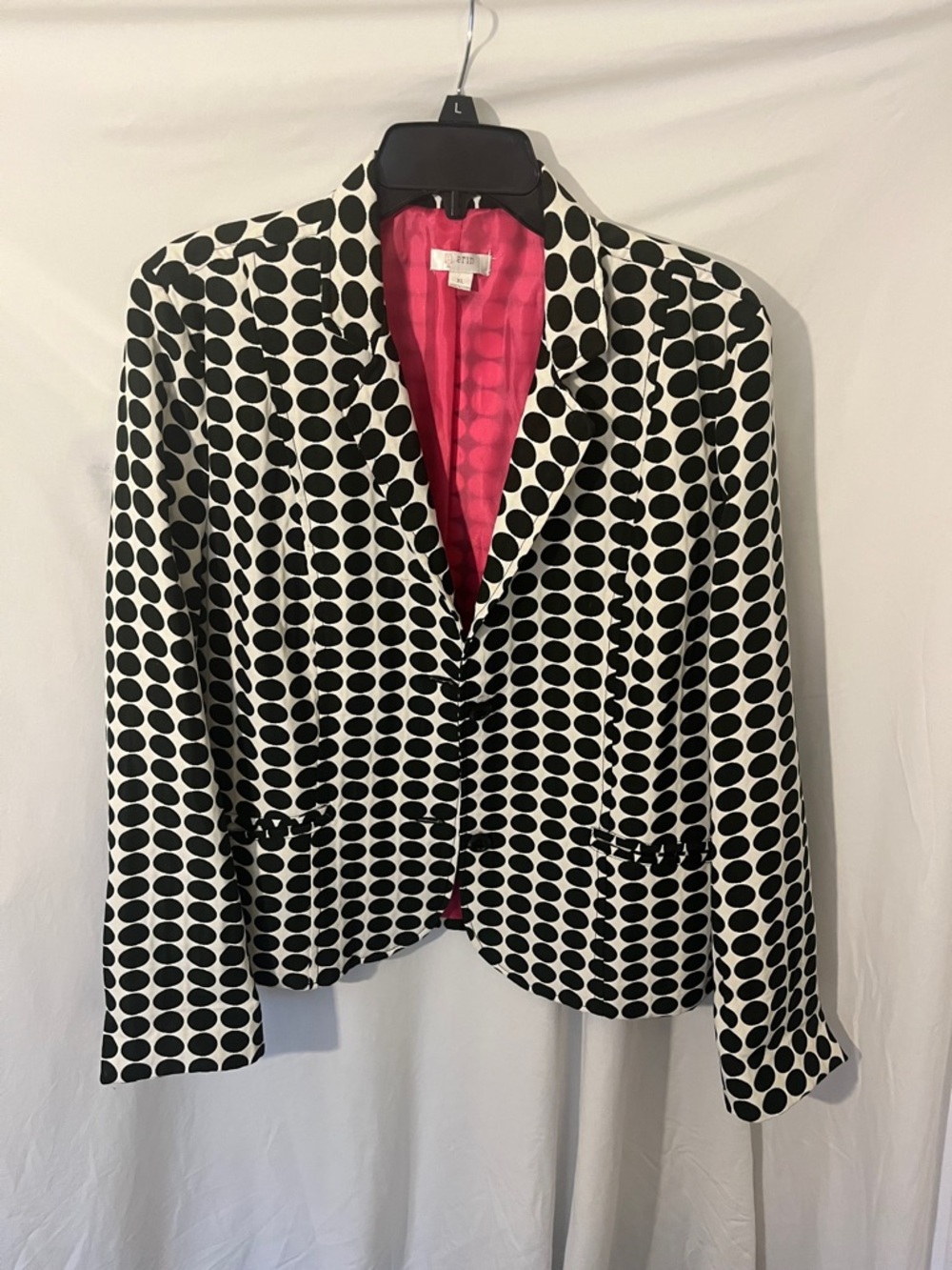 Erin London  Polka Dot Black & White 2 Button Blazer with Pink Lining